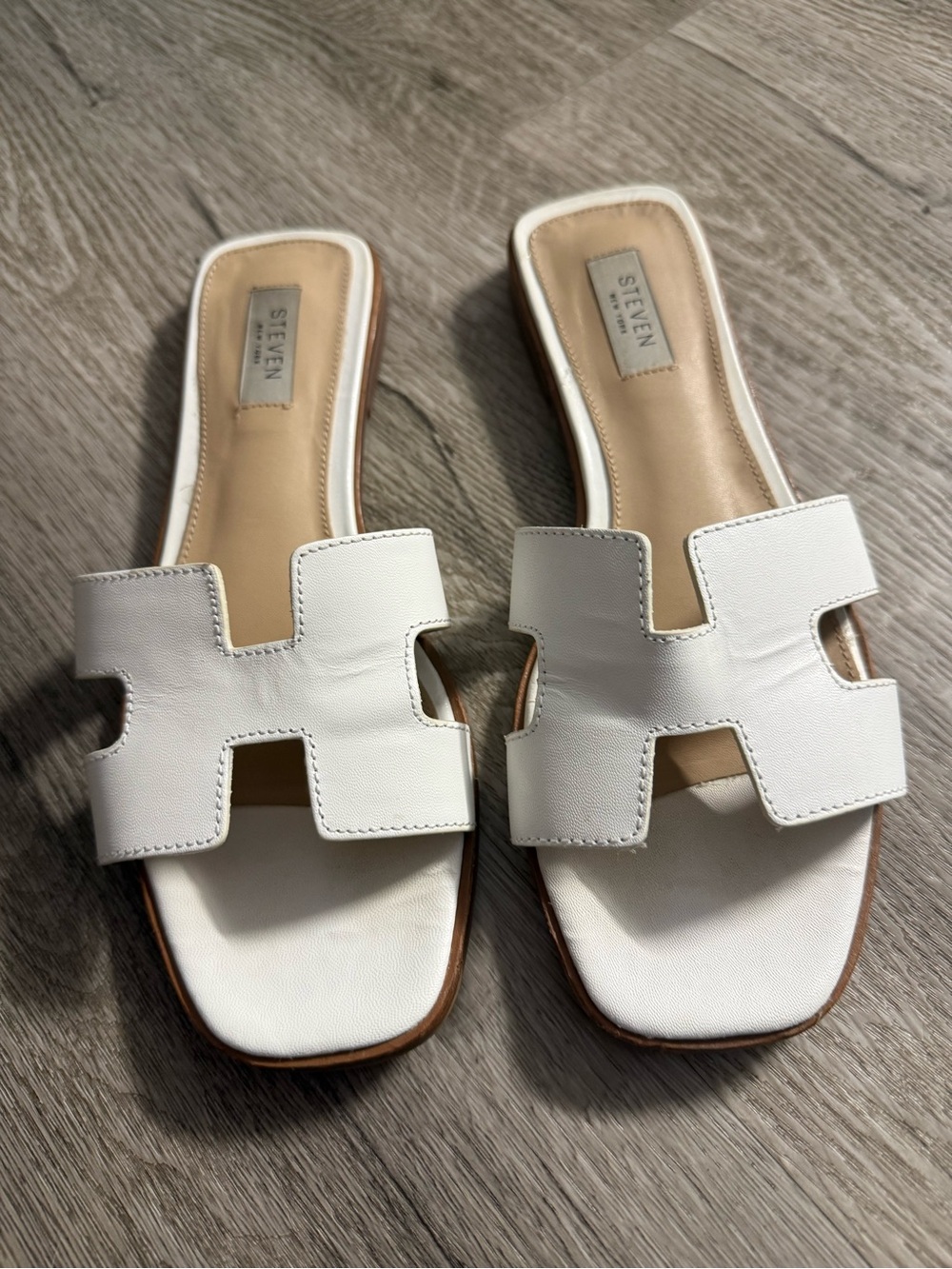 Steve Madden White Cutout Leather Slide Mules